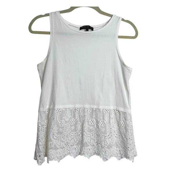 Generation Love Cute White Sleeveless Round Neck Eyelet Lace Mix-Media Tank SM - Picture 1 of 10